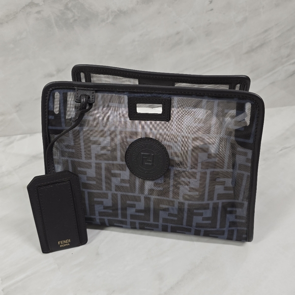 Fendi Azure/Zucca Print Black Mesh Bag - Picture 13 of 14